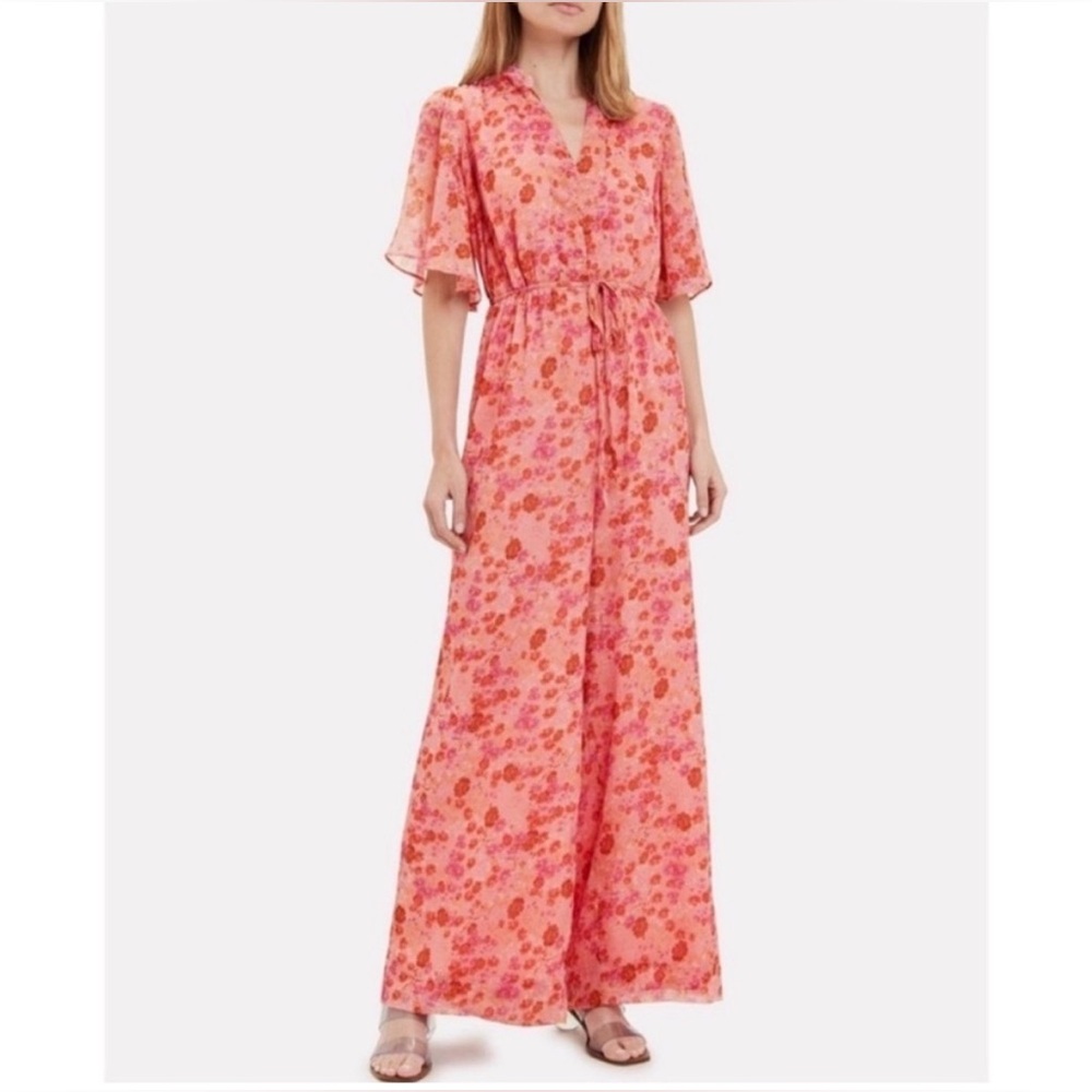 byTiMo Pink Georgette Garden Floral Wide Leg Romper Sz Small